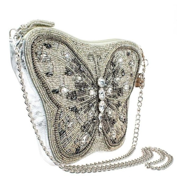 Mary Frances Flitter & Gleam Crossbody Butterfly Handbag Beaded Silver Bag New - Picture 4 of 6